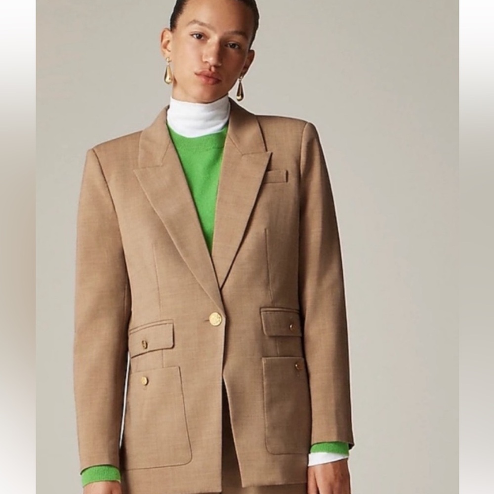 J. Crew Vivienne Bi-Stretch Wool Blend Blazer Camel Tan